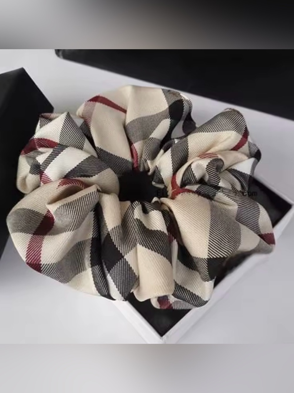 Target Plaid Satin Scrunchie - Cream, Black & Red Accent